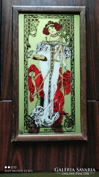Secession Alfonz Mucha style framed mirrored wall picture 39,5 cm x 22 cm