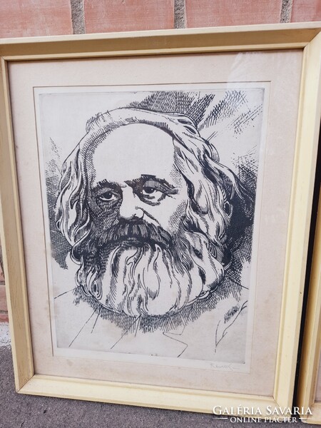 Raszler Károly (1925-2005) Marx És Engels Páros Rézkarcok