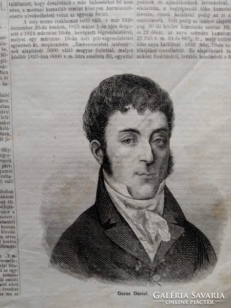 MN141/38  Gecse Dániel orvos (1768–1824) -Czigányi -Marosvásárhely -eredeti fametszet és cikk  1872