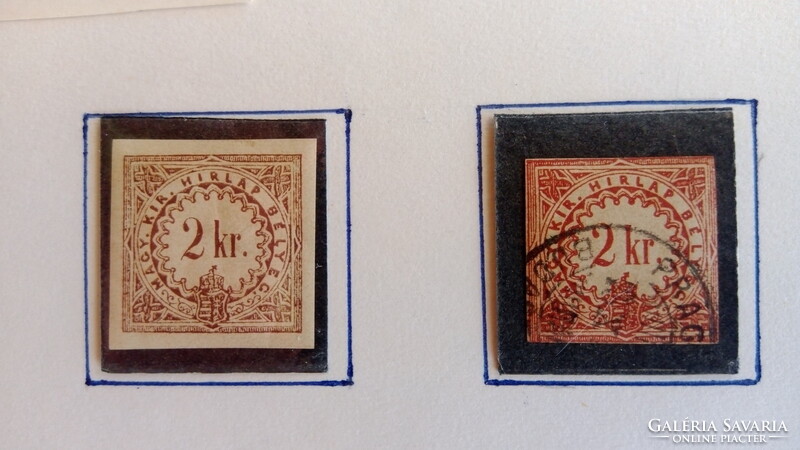 1868. Könyvnyomat Hirlapilleték 1 és 2 kr szinváltozatok