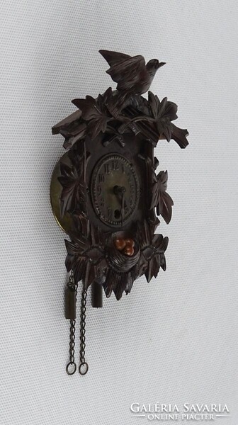 1T384 Antik német Seilnacht kétsúlyos ingás miniatűr vadász falióra 12.5 cm