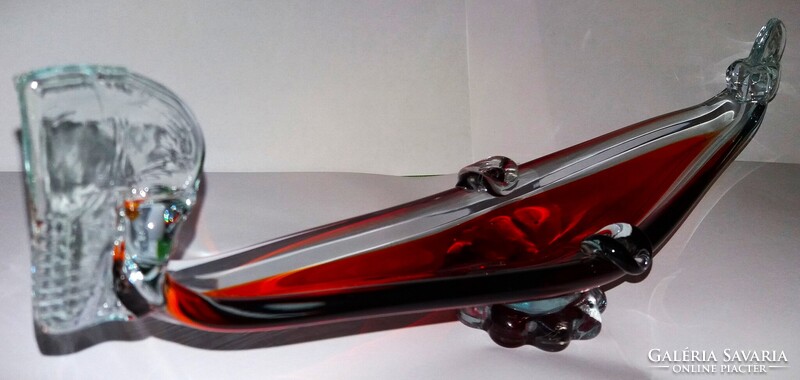 Impozáns RITKA nagy MÉRETŰ velencei GONDOLA HAJÓ MURÁNÓI üveg asztali dísztárgy 37cm a képek szerint