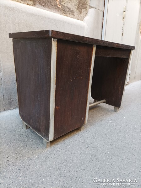 Bauhaus, minimal style, aluminíum és fa kombináció, kisméretű íróasztal