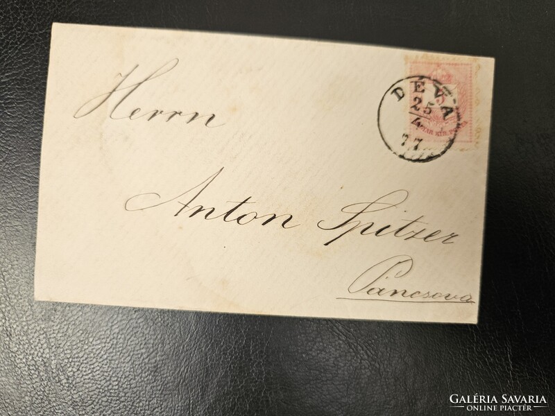 1877-es 5 kr bélyeg levélen DÉVA b.géző 35 g.pont