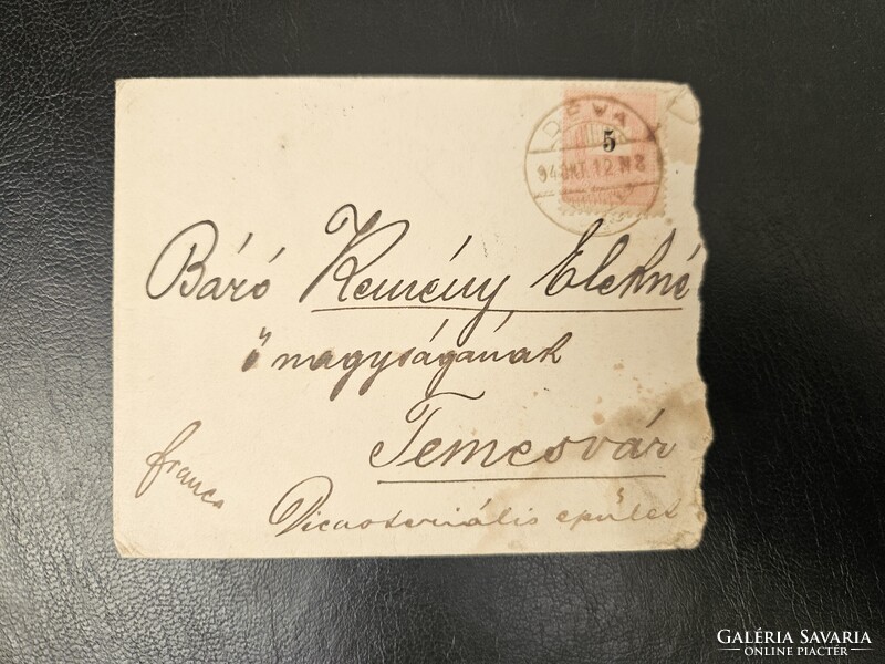 1894-es 5 kr bélyeg borítékon Déva-Temesvár