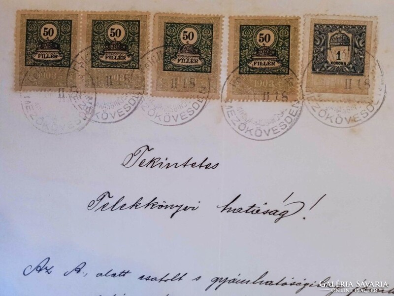 ZA615.1 Régi IRAT-illetékbélyegek -1911 Tiszavalk- Csizmadia Sándorné, Berecz Zsuzsanna Mezőkövesd
