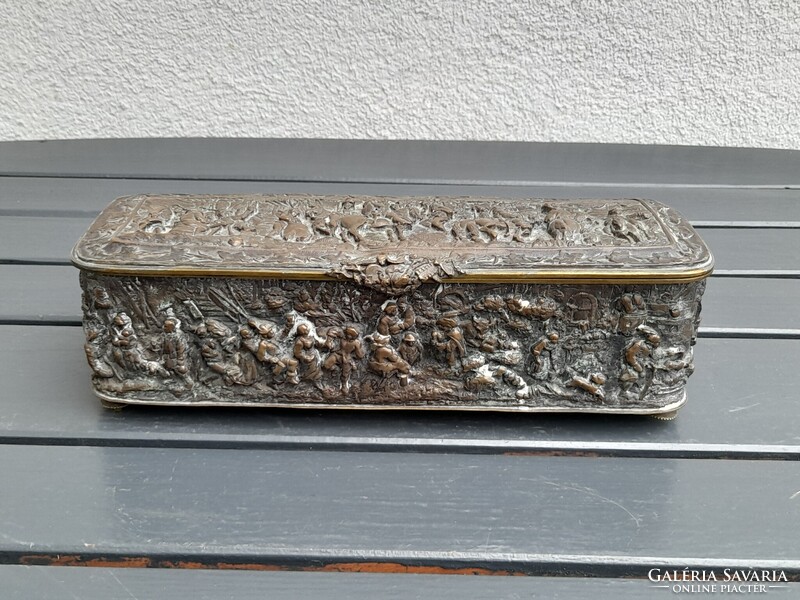 1,-Ft Muzeális antik extrém gyönyörű bronz doboz az 1800-as évekből