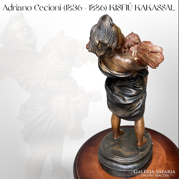 Adriano Cecioni (1836 - 1886) KISFIÚ KAKASSAL - bronz szobor