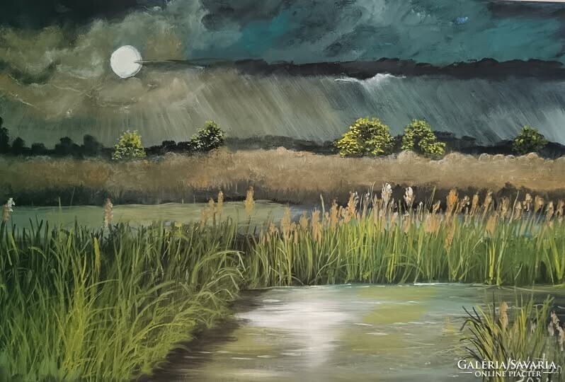 60x40-OLAJFESTMÉNY VÁSZON--HOLDFÉNYES NYUGALOM