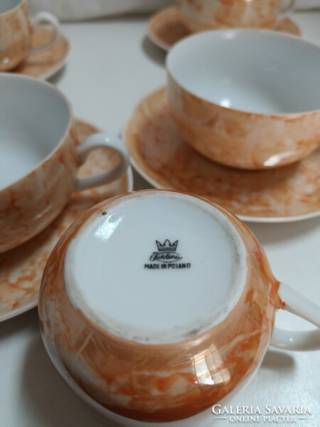Jarolina lengyel porcelán teás készlet, a híres márvány mintás- 6 személyes