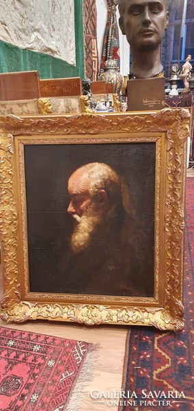 Férfi Portré. Olvashatatlan szignóval. Nagyon szép kvalitású. Olaj-fa. Vázlat található a hátoldalán