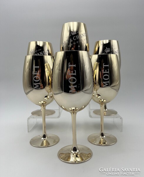 MOËT & CHANDON 6 darabos üvegpohár szett aranyszínű fémbevonattal