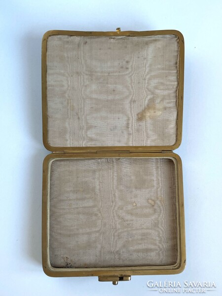 ART DECO ÉKSZERTARTÓ, VAGY SMINKES TÁSKA ZÖLD SZÍNŰ PLÜSS BORÍTÁSSAL