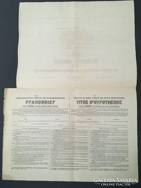 Kisbirtokosok Országos Földhitelintézete Záloglevél 10000 Korona 1911.