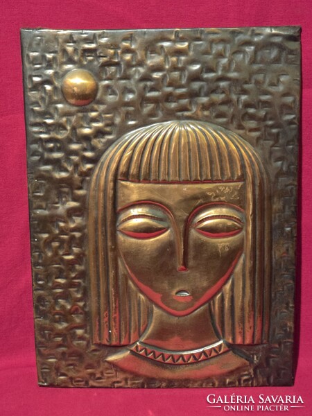 Art-deco női fej fali bronzírozott dombormű
