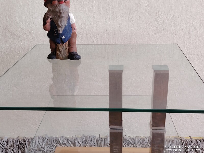 Design üveg asztal króm tölgyfa kerekekkel ALKUDHATÓ