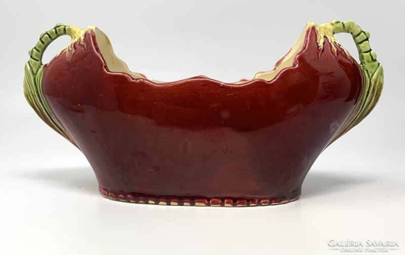 Antik J. Strnact osztrák szecessziós majolika asztalközép, tál szelídgesztenye motívummal RZ