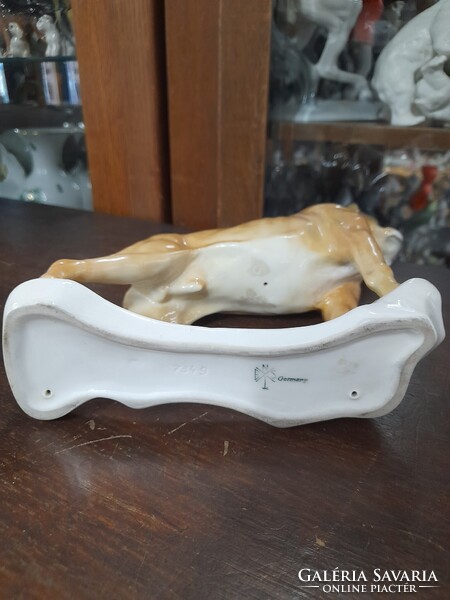 Német,Germany Volkstedt Karl ENS Nagy Méretű Boxer Kutya Porcelán Figura.21.5 cm