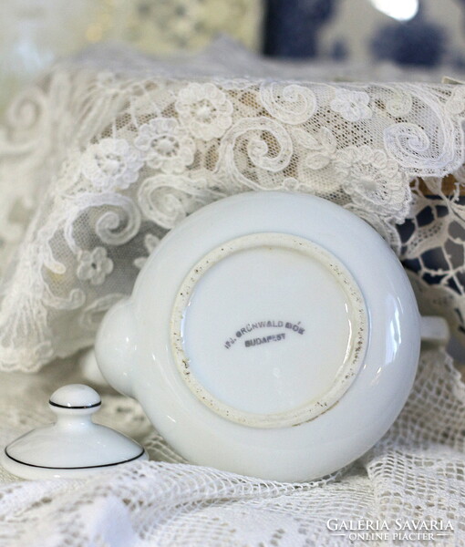 Antik kávéházi kannácska, kanna, kiöntő, masszív, vastag porcelán, Ifj. Grünwald Mór Budapest
