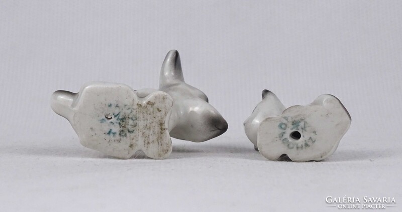 1U963 Régi Hollóházi porcelán miniatűr cica kutya páros