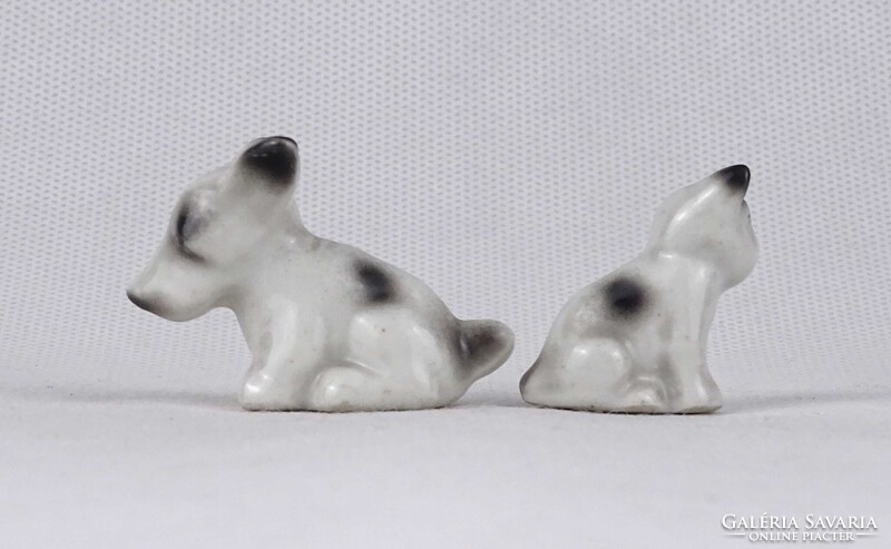 1U963 Régi Hollóházi porcelán miniatűr cica kutya páros