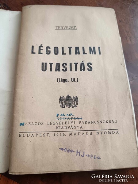 Légoltalmi utasítás 1936-ból, mellékletekkel, kiegészítésekkel, helyesbítésekkel, komplett ritka