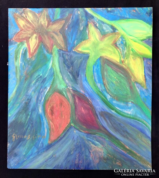 Gyenes Gitta : Egzotikus  virágok.   80 cm X 90 cm