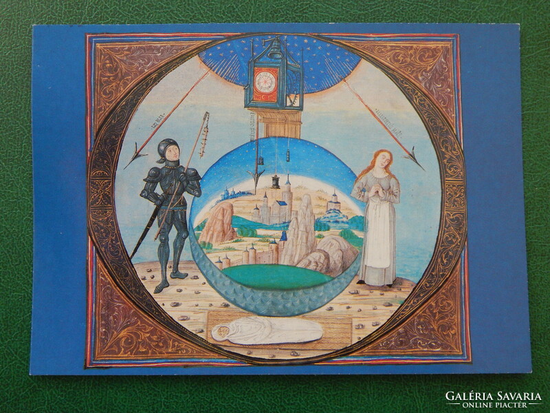 2 db Képeslap - Bibliotheca Corviniana sorozatból: GRADUALE /1, Mátyás bélyeggel, párban