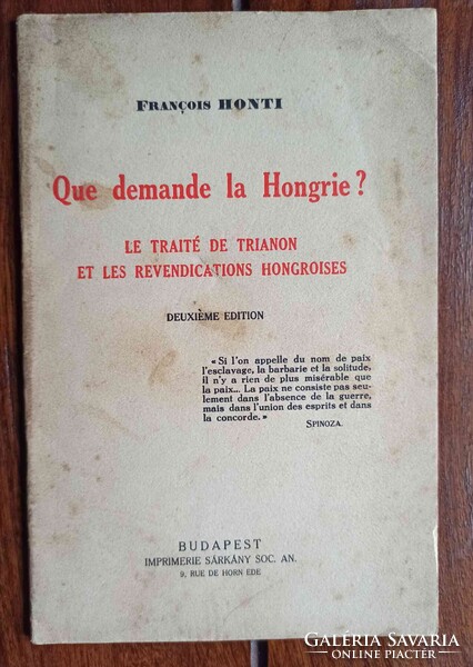Ritka!!! Trianon téma. François Honti - Que demande la Hongrie? [1933]. Bp., 33 p.