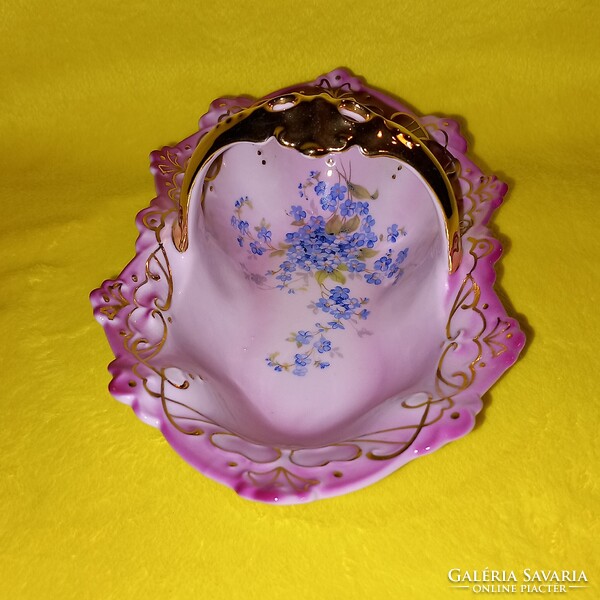 Színes, régi, jelzett, sorszámozott, Cseszlovák porcelán, asztalközép, asztali kínáló tál.