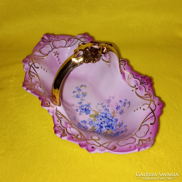 Színes, régi, jelzett, sorszámozott, Cseszlovák porcelán, asztalközép, asztali kínáló tál.