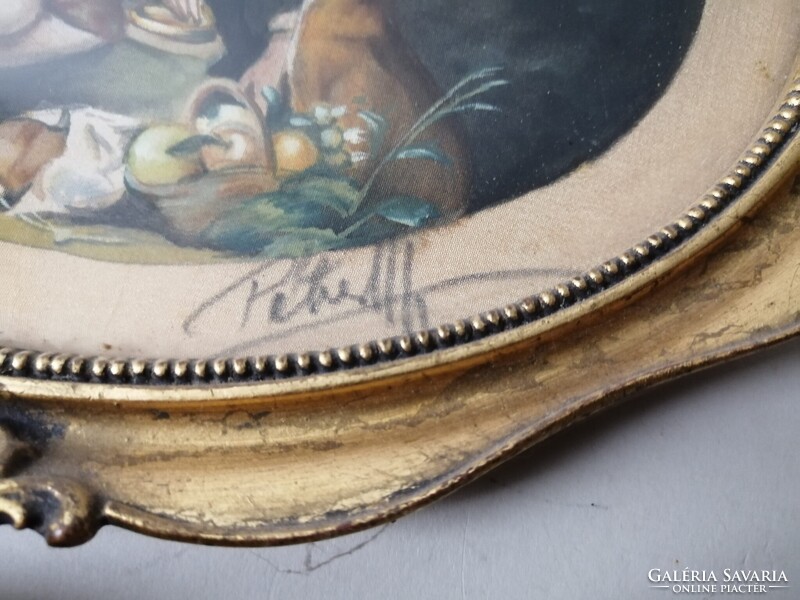 2 DB ANTIK SELYEMKÉP OVÁLIS KERETBEN