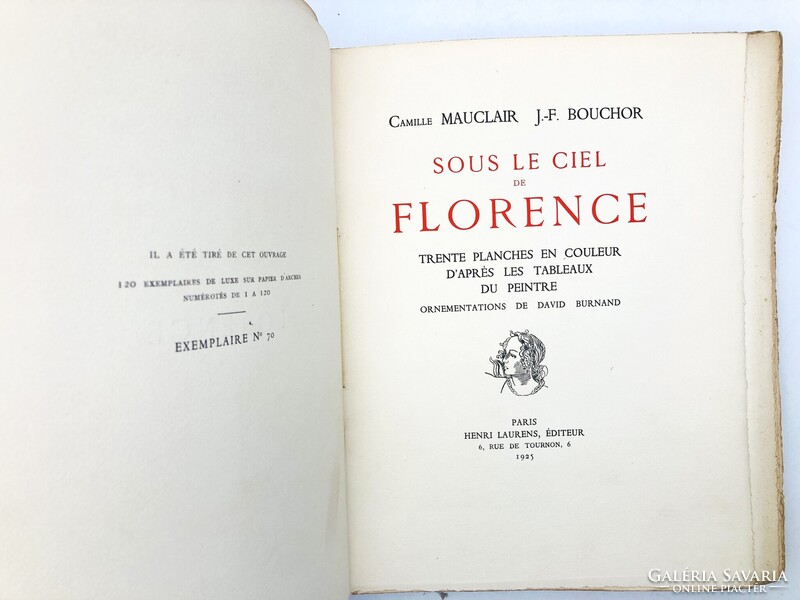 Sous le ciel de Florence - számozott bibliofil művészi kiadvány Firenzéről, 1925