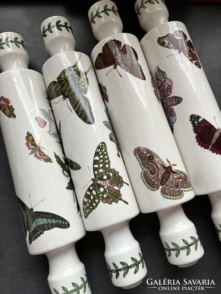 RITKA! Mesés vintage Portmeirion Botanic Garden porcelán nyújtófa, sodrófa lepkékkel, virágokkal