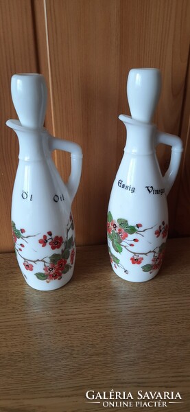Virág mintás ecet, és olaj kiöntő porcelán