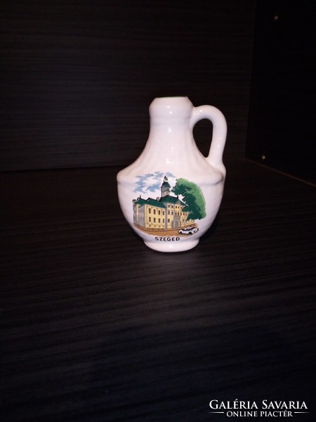 Bodrogkeresztúri kerámia Szeged emlék korsó. 10 cm.  Hibátlan.