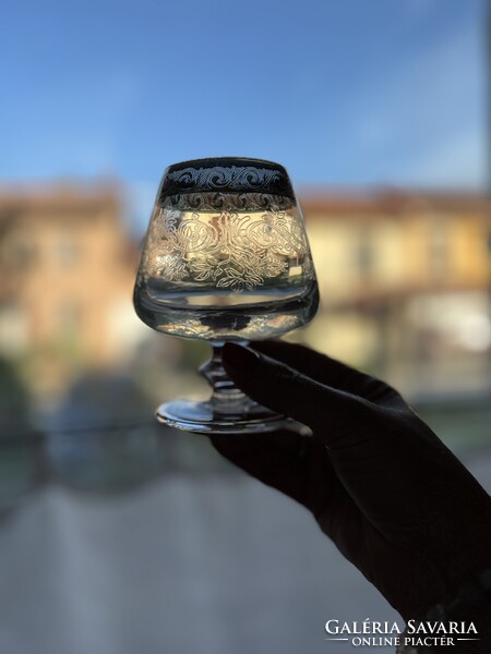 Murano Medici gold, 24 kr- os arany szélű csiszolt konyakos üveg kristály pohár készlet