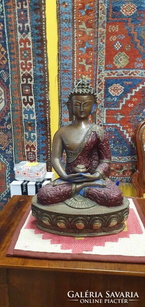 3 db antik bronz meditáló Buddha szobor - díszes, kézzel festett szett