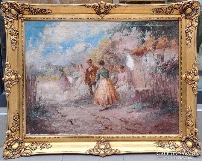 Ács Ágoston (1889-1947) : Beszélgetők, 60x80 cm.