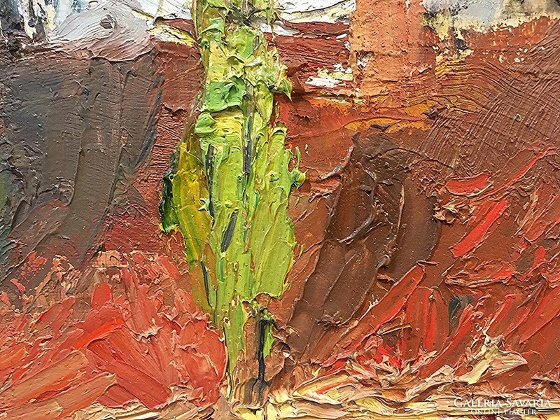 Udvardi Gyula (1925 - 2016) :Falusi udvar,1960,olaj-vászon