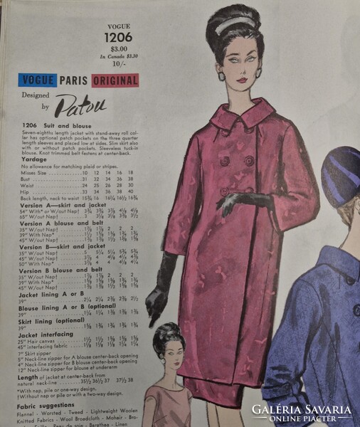 1963-as Vogue szabásminta könyv Christisn Dior, Patou, Nina Ricci, stb