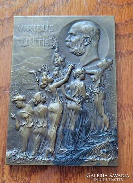 Ferenc József ritka bronz egyoldalas emlékplakett 1905-ből.