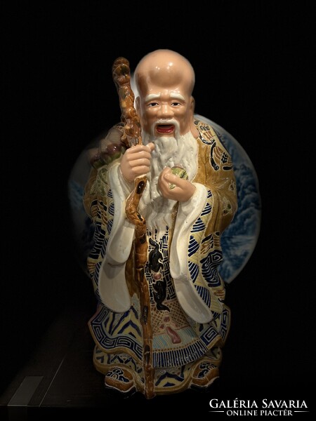 54 cm-es kínai mázas kerámia Sau szobor, keleti, ázsiai, japán