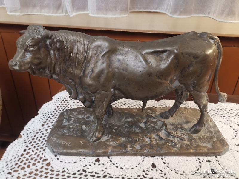 Pierre Jules Mene (1810-1879) bronz bika szobor 1864-ben készült. 36x25 cm