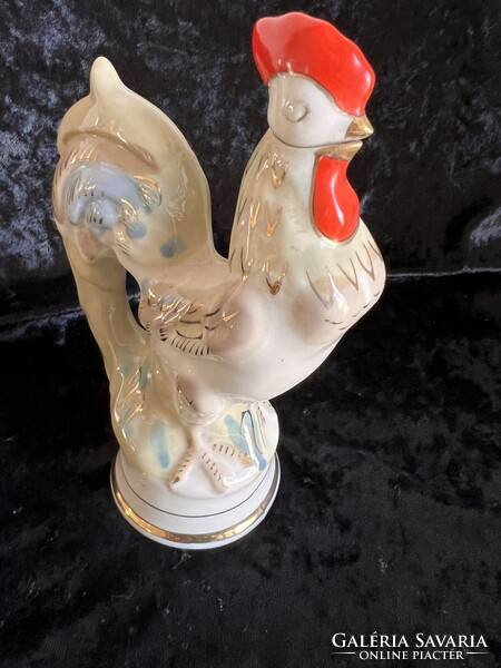 Antik kézzel festett orosz vintage porcelán kakas, állat formájú italos butella karaffa italtartó.