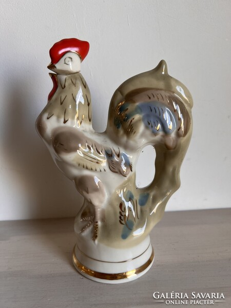 Antik kézzel festett orosz vintage porcelán kakas, állat formájú italos butella karaffa italtartó.