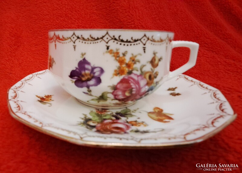 Antik bécsi porcelán teás szett, antik Moritz Zdekauer porcelán (L5536)