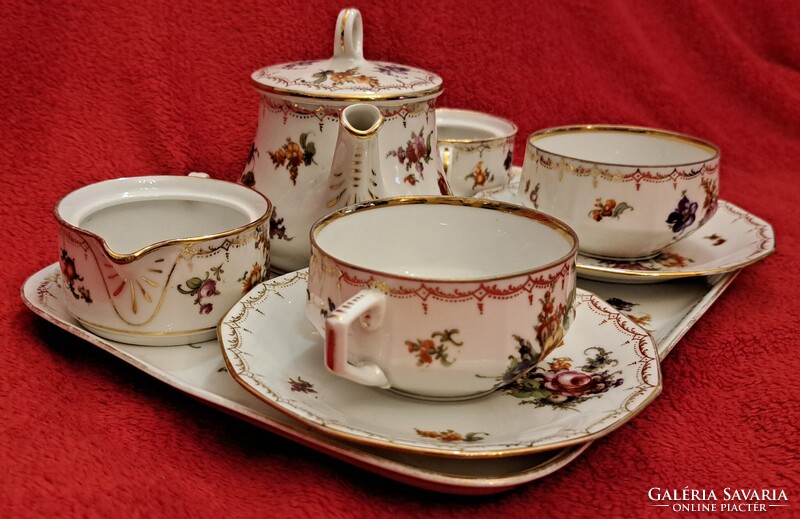 Antik bécsi porcelán teás szett, antik Moritz Zdekauer porcelán (L5536)