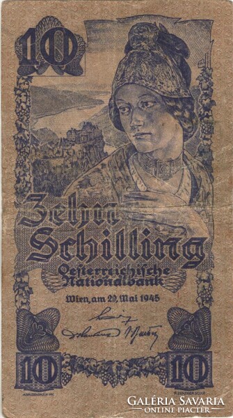 10 schilling 1945 Ausztria 5 jegyű sorszám 3.