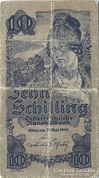10 schilling 1945 Ausztria 5 jegyű sorszám 2.